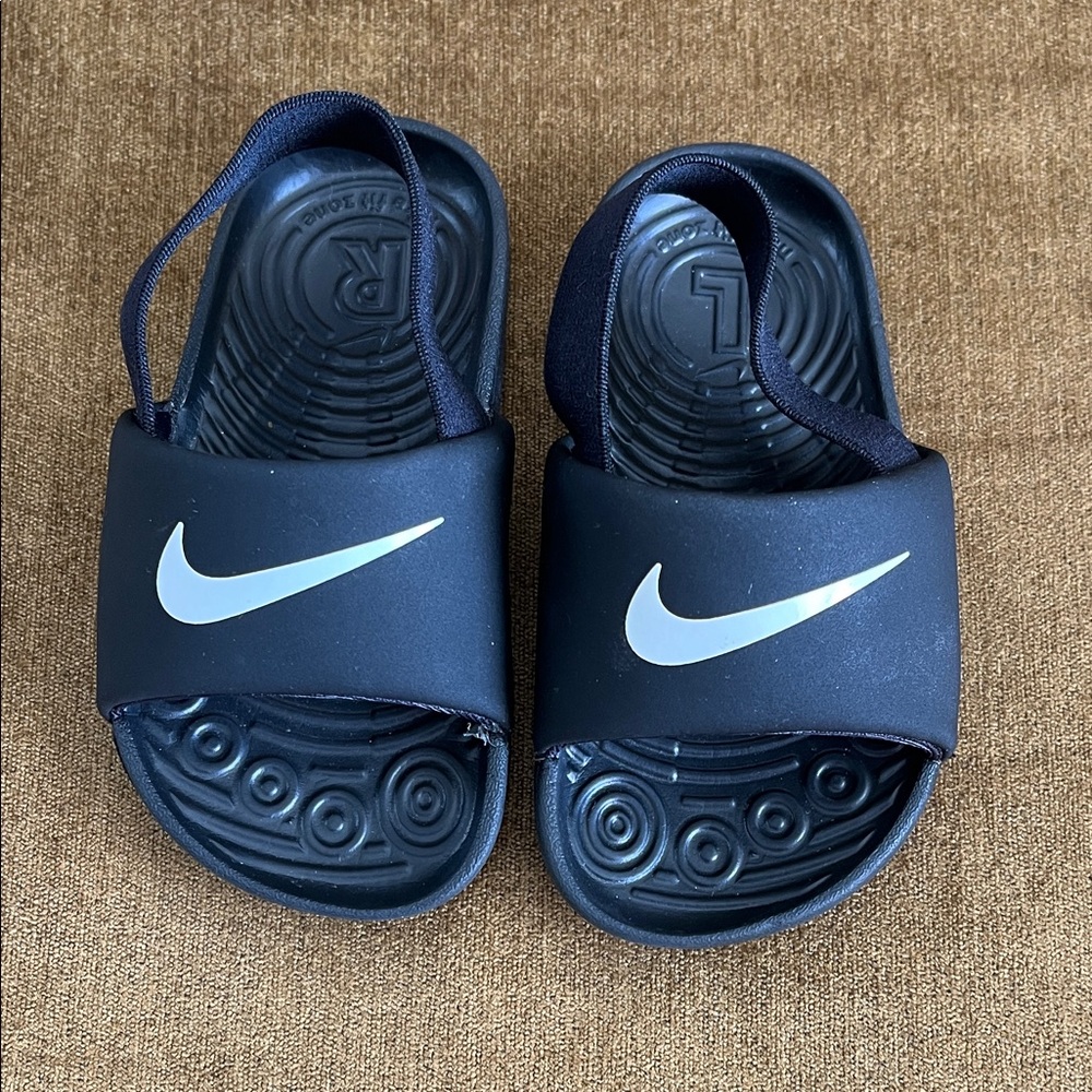 Nike Kids Black Slide Sandals with White Logo